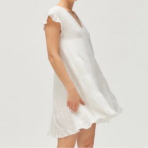 Urban Outfitters Textured Tiered Ruffle Babydoll Dress - White - M